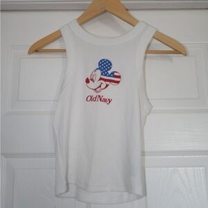 Old Navy White Tank Top with Mickey Mouse American Flag Logo